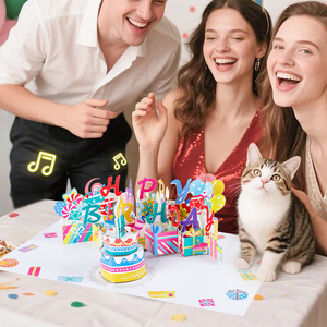 Tarjeta <span class=keywords><strong>de</strong></span> <span class=keywords><strong>Cumpleaños</strong></span> 3D Pop-up Winpsheng con Luces y Música, Vela Soplable, Tarjeta Plegable <span class=keywords><strong>de</strong></span> 180 Grados - Product Image 3