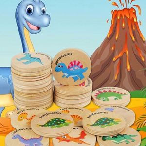 Concentration Cognition Cute Wooden Educational Find the Same Dinosaur Matching <b>Memory</b> Game for Ages 4-9 - Product Image 2