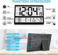 Horloge Murale Radio-Pilotée Géante Multifonction à Prix Usine avec Hygromètre et Affichage Numérique de la Température et de l'Humidité Intérieure/Extérieure