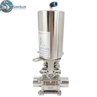 Vanne à boisseau sphérique pneumatique soudée en acier inoxydable 316L, 3 pièces, sans rétention, pour le refroidissement liquide des centres de données