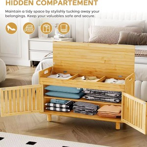 Living room 2-tier <b>shoe</b> <b>rack</b> with drop-off top, <b>storage</b> entrance, passageway bench, bamboo <b>shoe</b> cabinet with 2 doors, thickened - Product Image 5