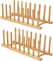 2 pièces Support de rangement et égouttoir en bambou pour assiettes, bols, tasses, livres, couvercles de casseroles et planches à découper, pour armoire de cuisine
