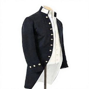 Manteau long en laine noire pour homme, style queue-de-pie historique, coupe droite, fermeture à boutons recouverts, col montant, vêtements d'extérieur - Product Image 4
