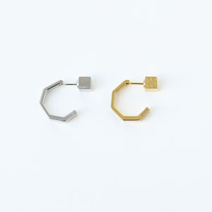 ต่างหูรุ่น Composition02 สีขาว ทอง 14K เพชร เครื่องประดับขายส่ง ผู้ผลิตเครื่องประดับชั้นดี ต่างหูร่วมสมัยแบบสั่งทำ OEM ODM - Product Image 1