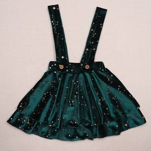 Vente en gros 2025 personnalisé fille Boutique Style <span class=keywords><strong>velours</strong></span> <span class=keywords><strong>jupe</strong></span> salopette enfants deux couches étoiles dorées jarretelle dans un style doux - Product Image 6