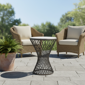 <span class=keywords><strong>Mesa</strong></span> de Centro Pequeña Moderna con Pedestal Decorativo de Líneas Metálicas Cruzadas, de Mármol Resistente y Fácil de Limpiar, para Sala de Estar o Dormitorio - Product Image 1
