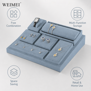 WEIMEI Dusty Blue Velvet Modular <b>Watch</b> Bracelet Necklace Earring <b>Ring</b> Counter Display for Boutique Gift Shop Jewelry Display Set - Product Image 3