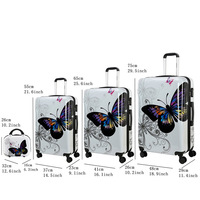 Valise à roulettes style moderne bagage à main papillon imprimé PC personnalisé 4 pièces 14 20 24 28 pouces bagage de voyage