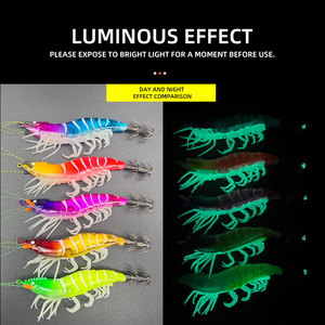 Leurre souple lumineux haute simulation crevette 8cm 9cm 10cm, 7 couleurs, EGI avec billes sonores, hameçon pour calamar, pêche en eau salée - Product Image 3