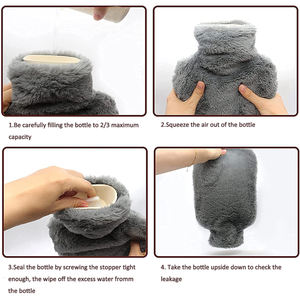 Grande bouteille d'eau chaude en caoutchouc, 2000ml, 2 pièces, avec couvercle en peluche et pochette à main pour le soulagement de la douleur - Product Image 2