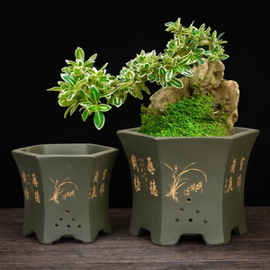 <span class=keywords><strong>Pot</strong></span> d'orchidée hexagonal simple en Zisha de Yixing, <span class=keywords><strong>pot</strong></span> respirant pour Clivia et <span class=keywords><strong>Cymbidium</strong></span>, décoration de bureau et de salon pour bonsaïs - Product Image 2