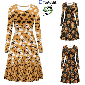 Personnalisé Halloween Noël À Manches Longues Filles Robe Citrouille Araignée Fantôme Imprimer Casual Femmes Grande Taille Robes - Product Image 3
