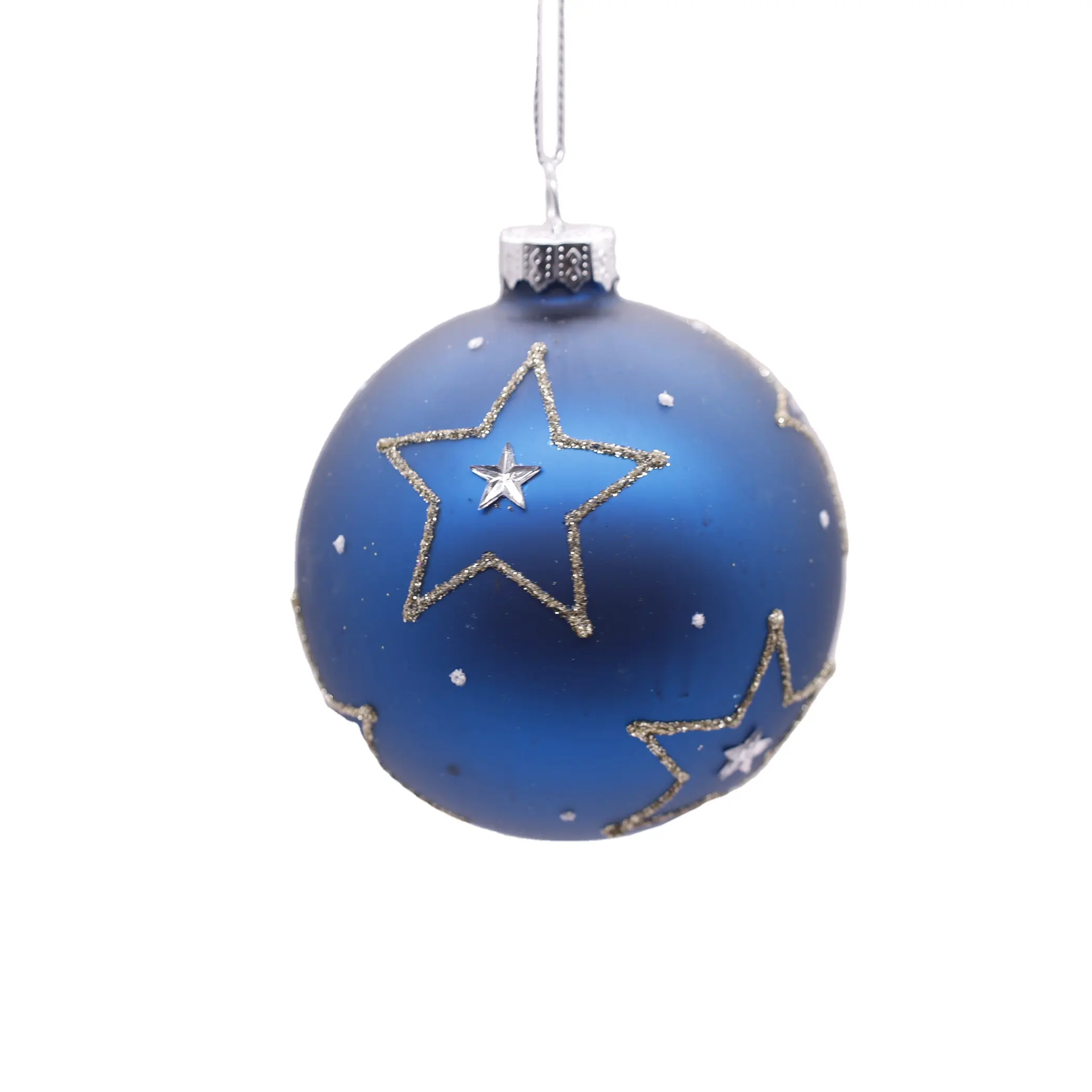 Europe Hot Selling Dark Blue Glass Ball With A Five-pointed Star Pattern Christmas Glass Ball Artifact