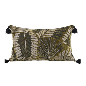 Housse de <span class=keywords><strong>coussin</strong></span> jacquard à motif de feuilles de palmier tropicales, housse de <span class=keywords><strong>coussin</strong></span> verte tissée avec des pompons pour <span class=keywords><strong>canapé</strong></span>, chambre à coucher, salon, décoration de la maison - Product Image 2