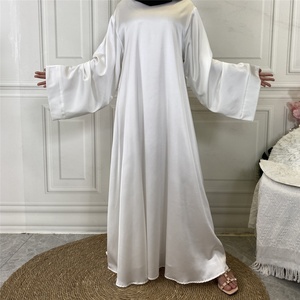 6622# Solid Color Simple White Elegant Flowy Dubai Abaya A-line Cut Long Dresses Muslim Women Islamic Clothing - Product Image 3