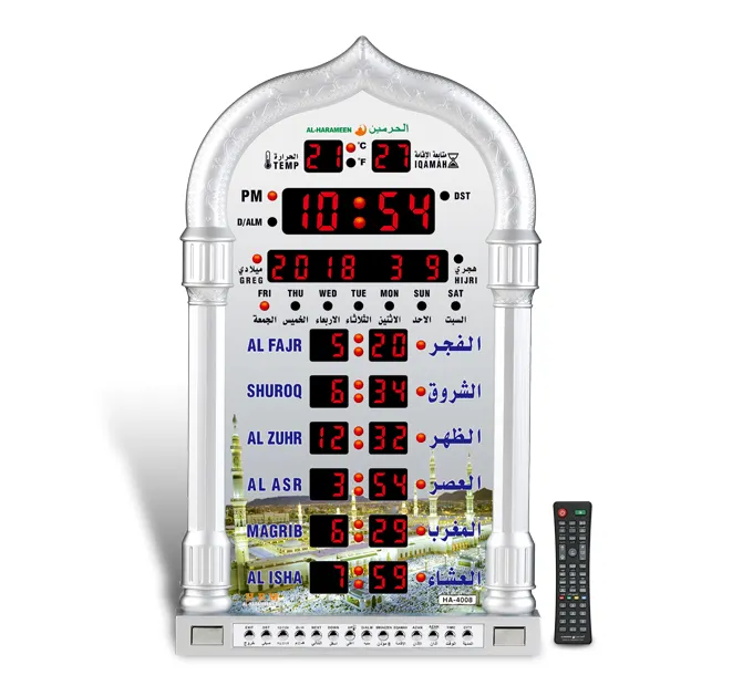 ทองสีดําเงินโรงงาน4008รีโมทคอนโทรลอัตโนมัตินาฬิกาอซานอิสลามAL HARAMEEN Mosqueมุสลิมนาฬิกาตั้งโต๊ะ