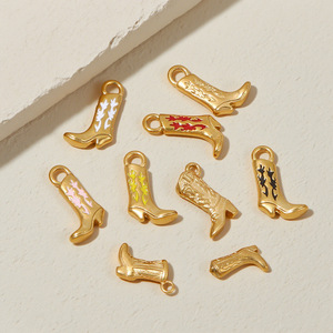 Western Cowboy <b>Boot</b> Pendant PVD 18K Gold Plated Stainless Steel Charms Bracelet Necklace Jewelry DIY Making Gift | Waterproof - Product Image 6