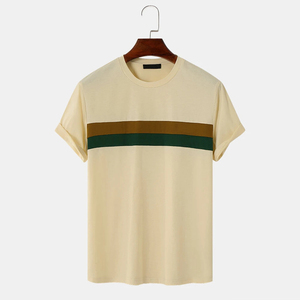 เสื้อยืดคอกลมแขนสั้นผู้ชาย ระบายอากาศได้ดี คุณภาพสูง ผ้าฝ้าย 100% เสื้อยืดลำลองผู้ชาย ดีไซน์เรียบๆ โลโก้ด้านหน้า - Product Image 1