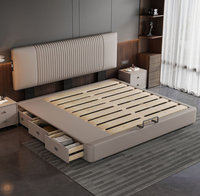 Lit de rangement moderne en cuir de haute qualité et pas cher, taille king, avec cadre en bois et lattes pour meubles de chambre à coucher