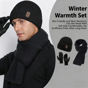 Three-Piece Winter Set Warm Polyester Heat-Transfer Printed <strong>Caps</strong> Thickened Knitted Neck Protector Padded Long <strong>Plain</strong> Style Riding - Product Image 2