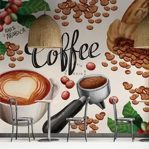 Fondos de pantalla de cafetería francesa 3D personalizables para paneles de pared decorativos de sala de estar