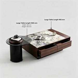 Modern Convertible <b>Square</b> Movable <b>Coffee</b> <b>Table</b> Stone Top Wood Frame Storage Drawers Eco-Friendly Easy Clean Furniture - Product Image 4