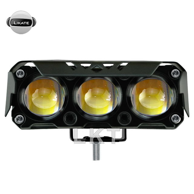LKT Mini Motorcycle Led Lens Spotlight Double Lenses Fog Lamp Motorcycles Dual Color White Yellow Fog Light for Motorcycle