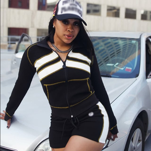 Waffle Đan Phụ Nữ Sweatsuits Thiết Lập Phụ Nữ Chạy Bộ Phù Hợp Với 2 Mảnh Theo Dõi Thiết Lập Waffle Đan Áo Khoác Và Quần loe Bộ Đồ Thể Thao - Product Image 4