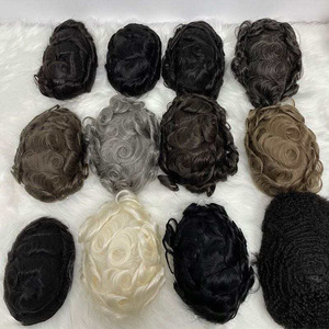 Toupee <span class=keywords><strong>Uomo</strong></span> Australiano in Capelli Veri con Base in Pizzo e PU, Onda Naturale 28mm, Colore 1B, Sistema di Sostituzione Capelli con Base a Rete Monofilamento - Product Image 4