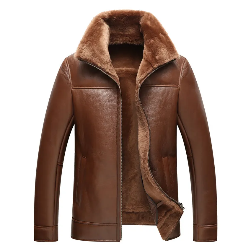 Donice Factory Price Real Fur New Style Brown Shearling Leather Jacket Men