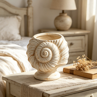Pot de fleurs sur piédestal en résine, fait main et peint à la main, effet vieilli, sculpture de coquillage antique en spirale, décoration d'intérieur