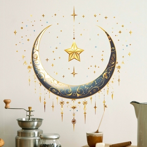 Adesivo Murale Islamico per Ramadan, <span class=keywords><strong>Mezzaluna</strong></span> Blu e Oro <span class=keywords><strong>con</strong></span> Stelle, Decorazione Rimovibile per Casa, Celebrazioni del Ramadan ed Eid - Product Image 4