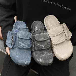 Men Women Summer Breathable Flat Mules Sandals Outdoor Slip-On Lightweight Denim <b>Retro</b> Beach Walking Shoes Pocket <b>Decoration</b> - Product Image 3