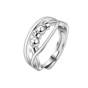 Bague ajustable multicouche en cuivre plaqué or blanc, motif croisé, avec perles rotatives anti-anxiété, bijoux en gros - Product Image 5