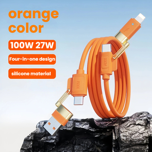 Câble double type C 4 <span class=keywords><strong>en</strong></span> 1, 120W, silicone, USB, charge rapide, PD, câble de données pour iPhone, téléphone portable, tablette, 1M, 2M, couleur <span class=keywords><strong>orange</strong></span>, neuf - Product Image 2