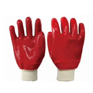 Sarung tangan pvc kimia merah tahan asam minyak logo kustom untuk industri