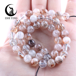 Zhe Ying 6mm 8mm 10mm rond naturel Super sept perles de Quartz Cacoxenite cristal pierre précieuse en vrac ronde Super sept perles - Product Image 1