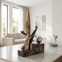 Sculpture abstraite en métal bronze foncé avec base en marbre, ornement de bureau, décoratif pour hôtel, salle d'exposition, objets de villa, fabricant grossiste