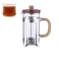 Cafetière à pression française, théière, en acier inoxydable, avec récipient intérieur en verre et bambou, couvercle en bambou, filtre, cafetière à thé française