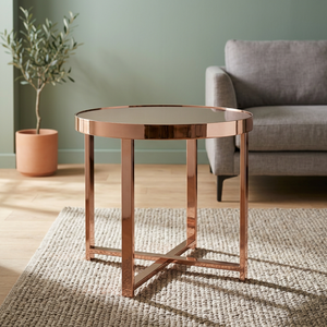 SAF Exports Modern <b>Round</b> Coffee <b>Table</b> Rose <b>Gold</b> Finish Metal Frame WITH Glass TOP Living Room Furniture Decorative Coffee <b>Table</b> - Product Image 2
