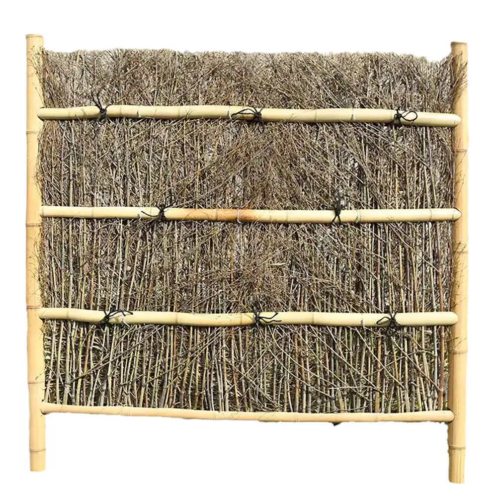 Clôture de canne Tonkin en bambou Panneaux noirs filaires internes Clôture de branche de bambou carbonisé au caramel