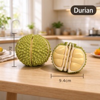 Set Mainan Buah Durian Potong-Potong Custom ABS PC 8.5cm dengan Velcro, Permainan Pura-Pura, OEM ODM, Kemasan Grosir, Perlengkapan Dapur