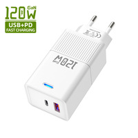 Chargeur secteur GaN 120W à lumière bleue linéaire, prise de charge rapide PD 20W, norme EU/US/UK 5V 2A pour téléphone portable