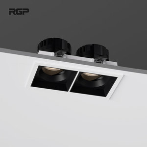 Spot LED encastré réglable double tête anti-éblouissement à intensité variable COB, downlight carré pour hôtels, centres commerciaux et magasins - Product Image 1