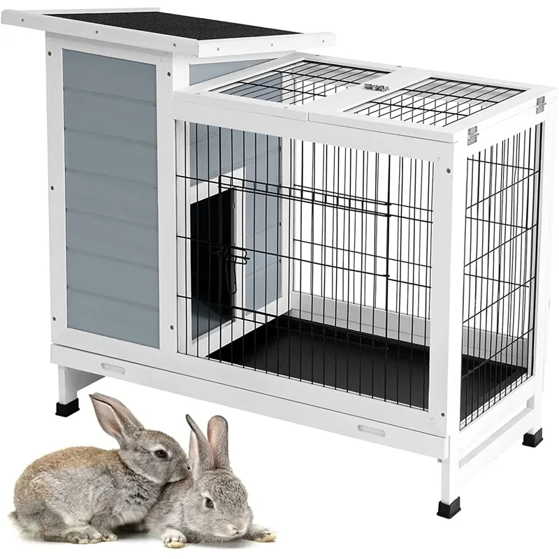 Small Animals Indoor Outdoor Bunny Hutch Guinea Pig Pet House Ventilation Door Removable Tray Waterproof Rabbit Cage