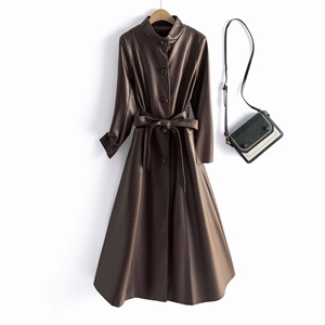 Cappotto Lungo da Donna in Ecopelle Stile Coreano Slim Fit con Colletto Rovesciato e Bottone Singolo, Stile Casual Autunnale - Product Image 6