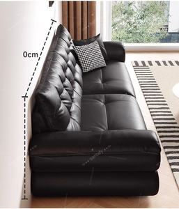 Ensemble de canapé-lit inclinable en cuir noir moderne français, salon, détente, dossier haut, design simple, droit, école - Product Image 5