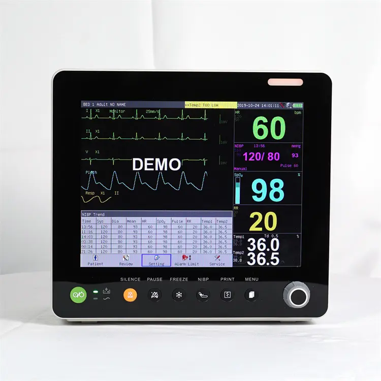 Peralatan medis harga rendah portabel 6 parameter monitor pasien hewan 12 inci