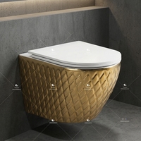 WC suspendu mural monobloc de luxe en céramique or et noir, électroplaqué, avec siège de toilette musulman