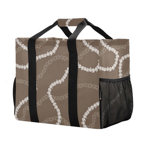 Grand sac utilitaire avec poignée supérieure et côtés en maille, imprimé Hawaïen Pikake Lei, sac de courses personnalisé pour la lessive, la plage, la piscine et les courses - Product Image 1